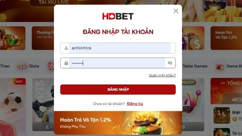 Nhập đầy đủ thông tin bao gồm user name và password 