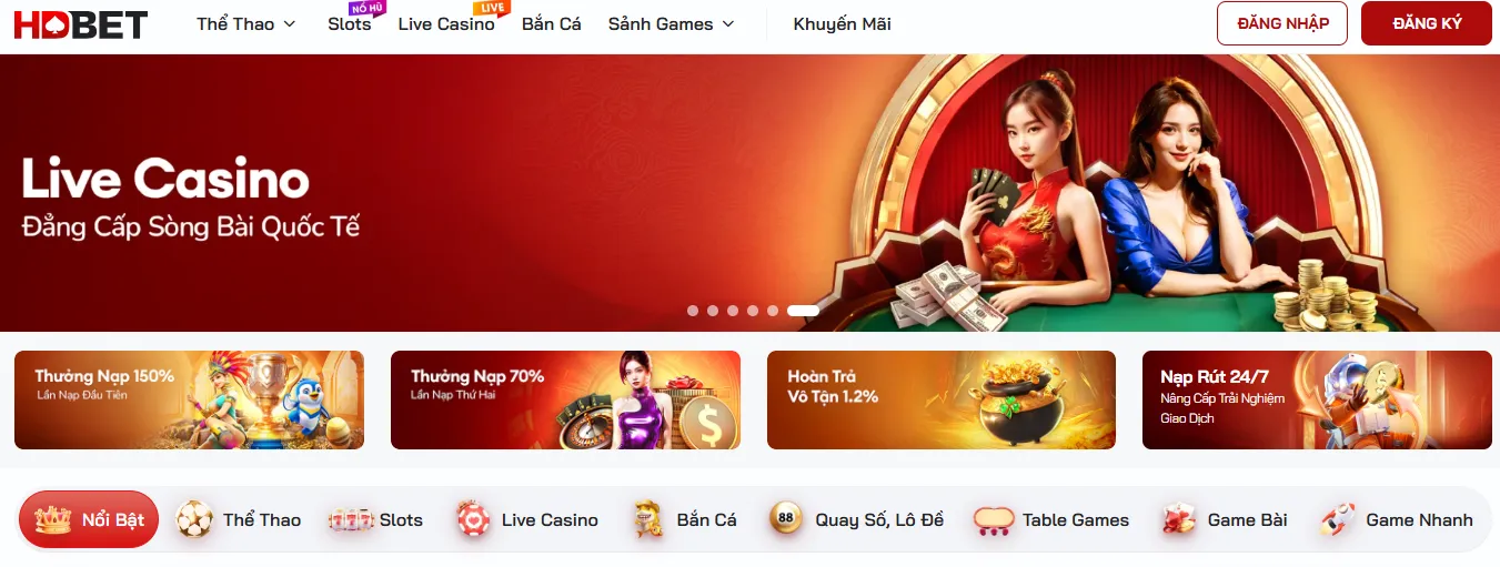 Giao diện HDbet hiện đại, thiết kế hài hoà, bắt mắt
