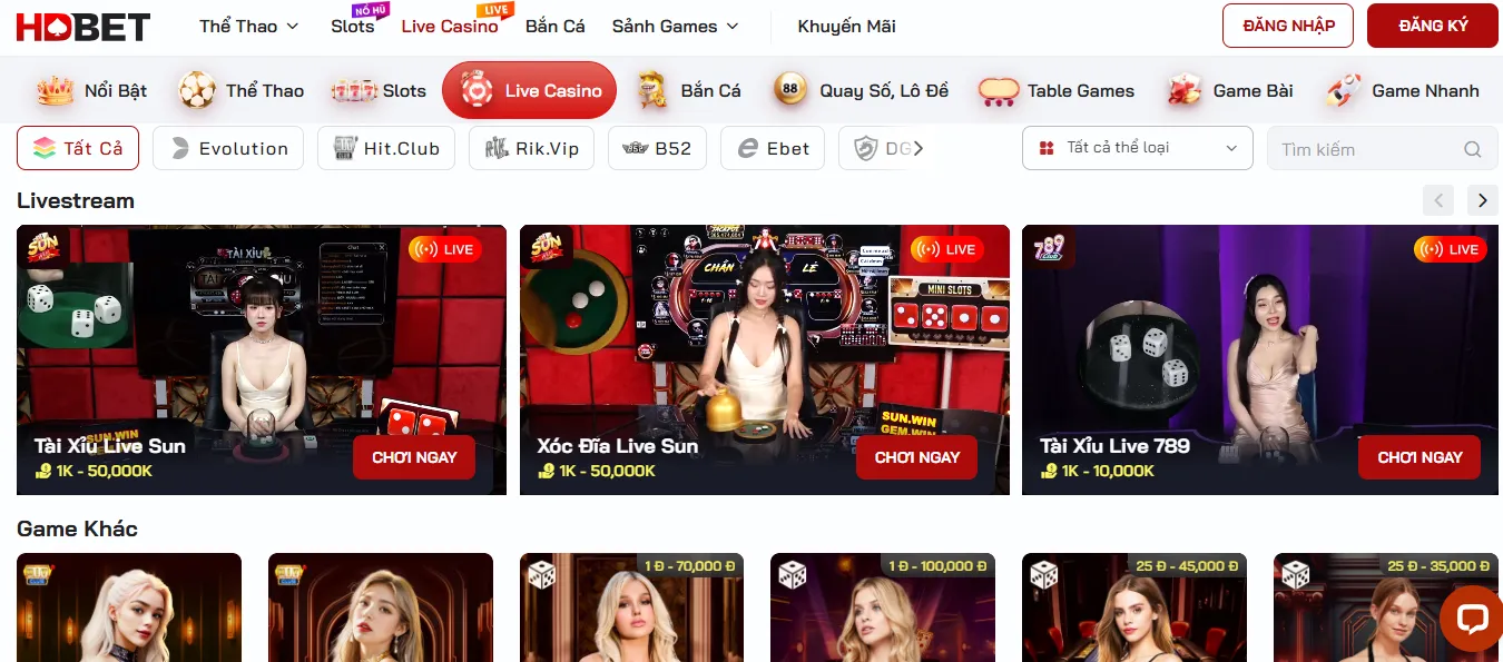 Live Casino HDbet mang đến cảm giác chân thực như đang ở sòng bài thật
