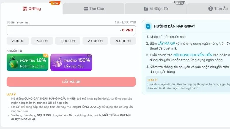 Trước khi nạp tiền HDbet, người chơi cần đảm bảo một số điều kiện để giao diện diễn ra thuận lợi