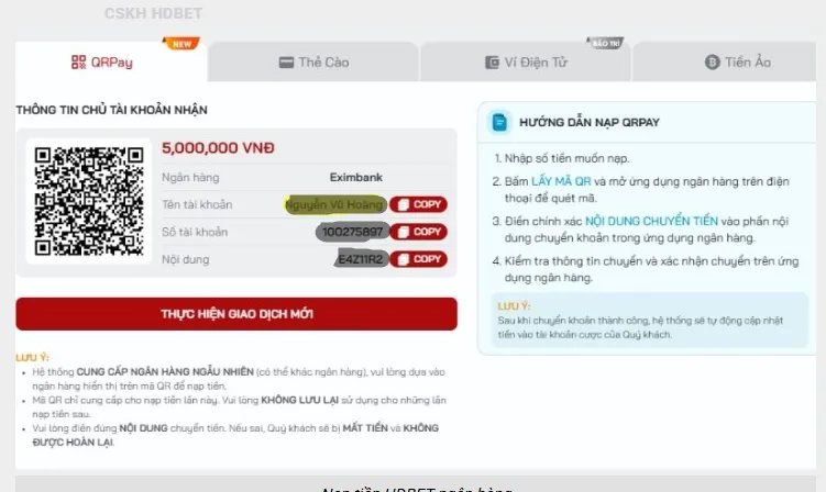 Giao dịch nạp tiền bằng mã QR