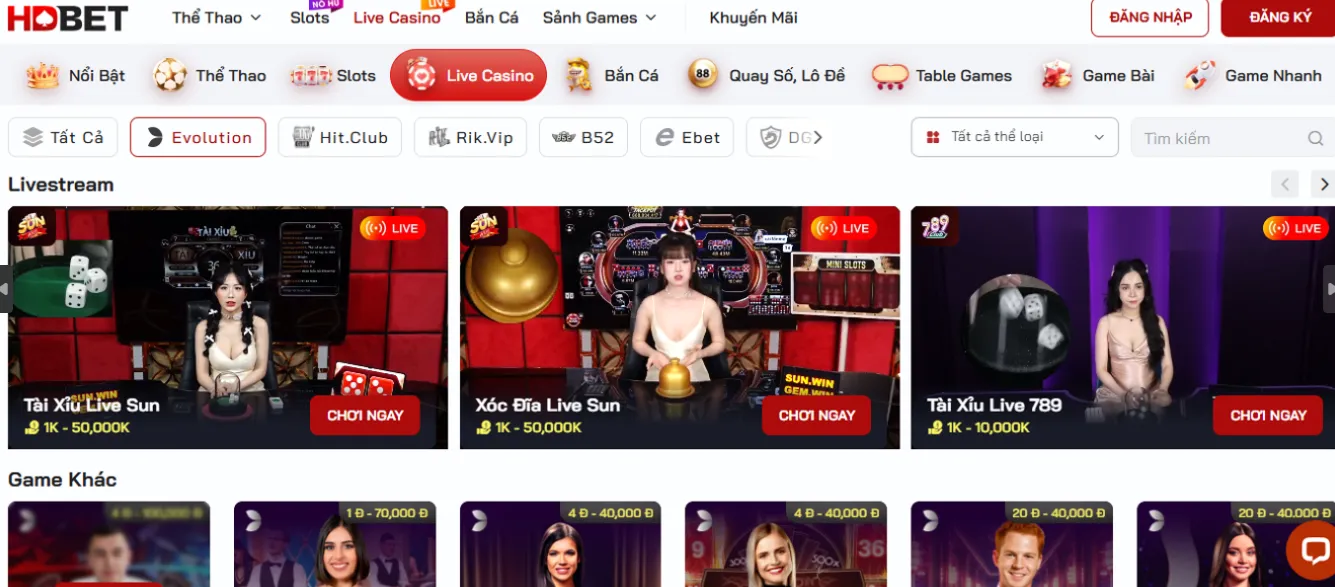 HDbet là một trong số ít nhà cái hợp tác độc quyền với Evolution